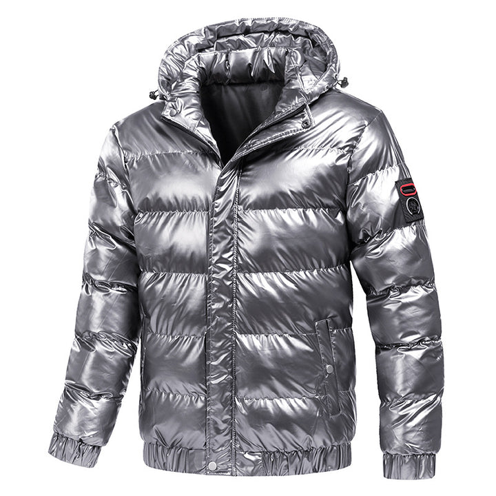Men's Quilted Winter Jacket with Hood and Shiny Down Look Mune Fashion