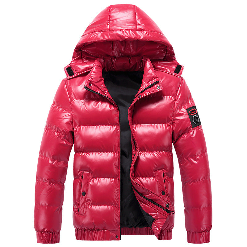 Men's Quilted Winter Jacket with Hood and Shiny Down Look Mune Fashion