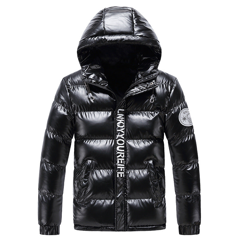 Men's glossy padded hooded jacket with metallic finish and quilting Mune Fashion