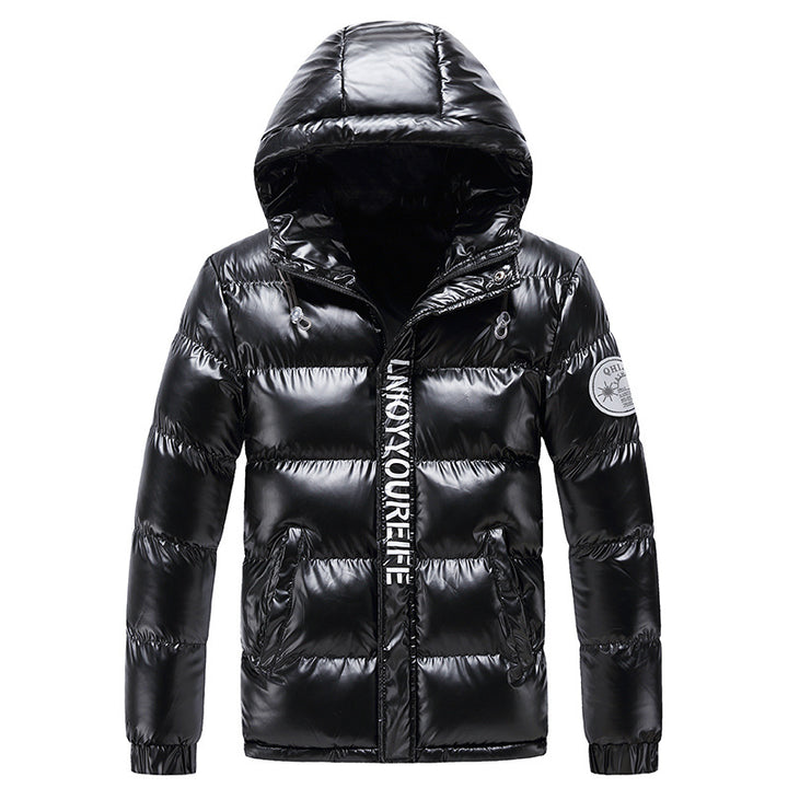 Men's glossy padded hooded jacket with metallic finish and quilting Mune Fashion