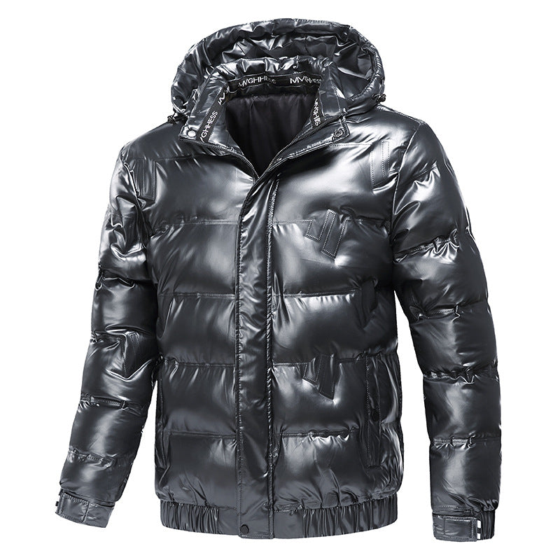 Men's Shiny Quilted Winter Jacket with Hood and Thermal Insulation Mune Fashion