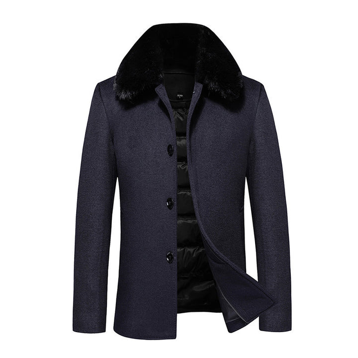 Men's wool coat with quilted thermal lining and faux fur collar Mune Fashion