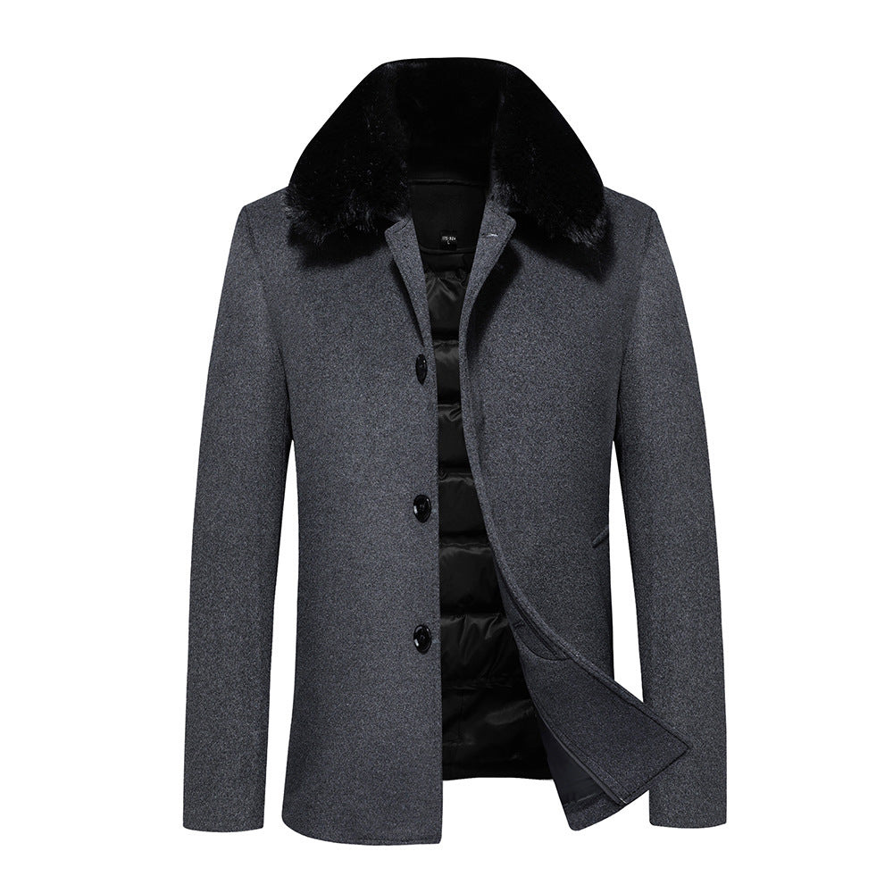 Men's wool coat with quilted thermal lining and faux fur collar Mune Fashion