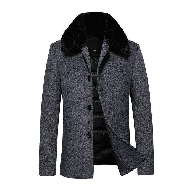 Men's wool coat with quilted thermal lining and faux fur collar Mune Fashion