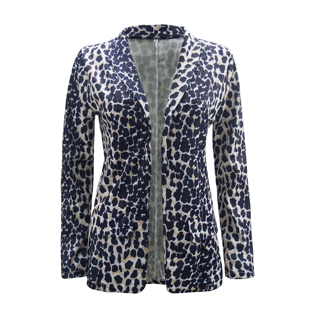 Women's Lightweight Long Blazer with Snake Print, Open Front and Patch Pockets Mune Fashion