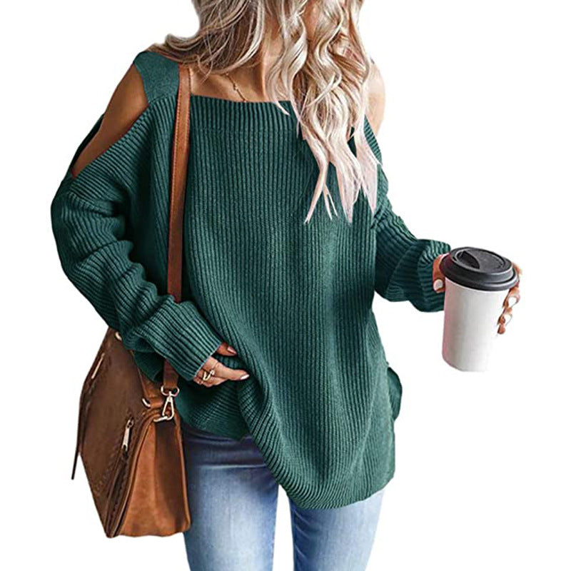 Women’s oversized ribbed pullover with shoulder cut-outs and wide boat neckline Mune Fashion