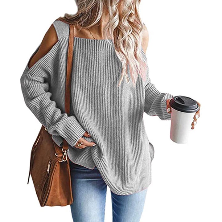 Women’s oversized ribbed pullover with shoulder cut-outs and wide boat neckline Mune Fashion