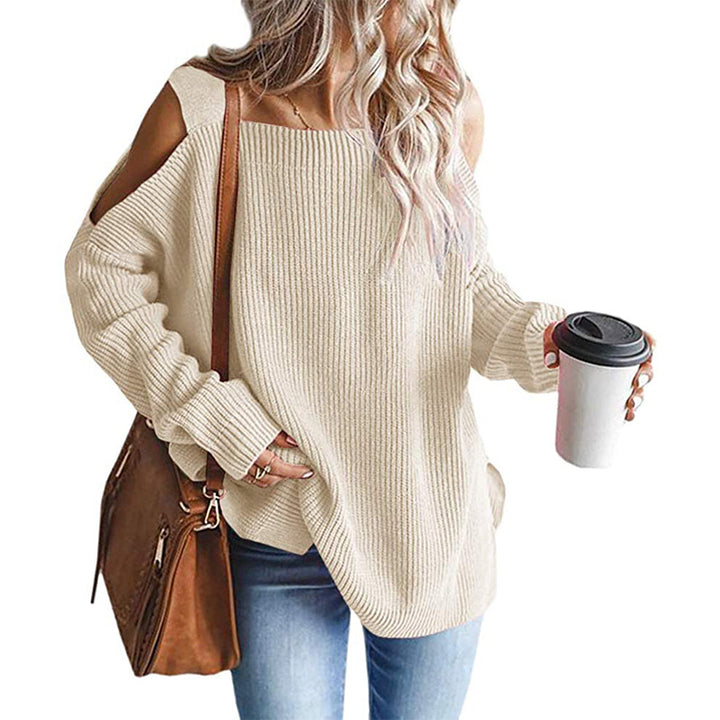 Women’s oversized ribbed pullover with shoulder cut-outs and wide boat neckline Mune Fashion