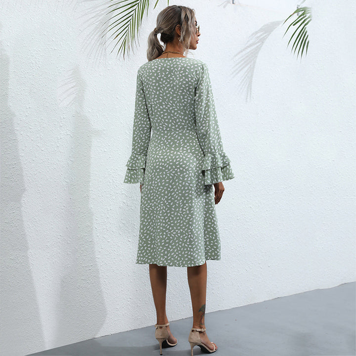 Ladies Midi Wrap Dress in Polka Dot Pattern with Ruffle Cuffs & Waist Cord Mune Fashion