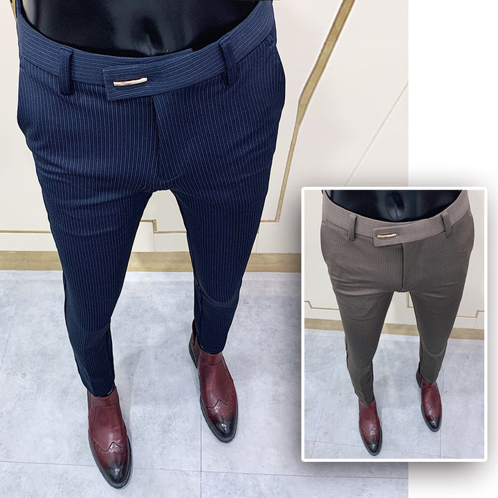 Men's narrow cut pinstripe suit trousers with a slim tapering leg Mune Fashion