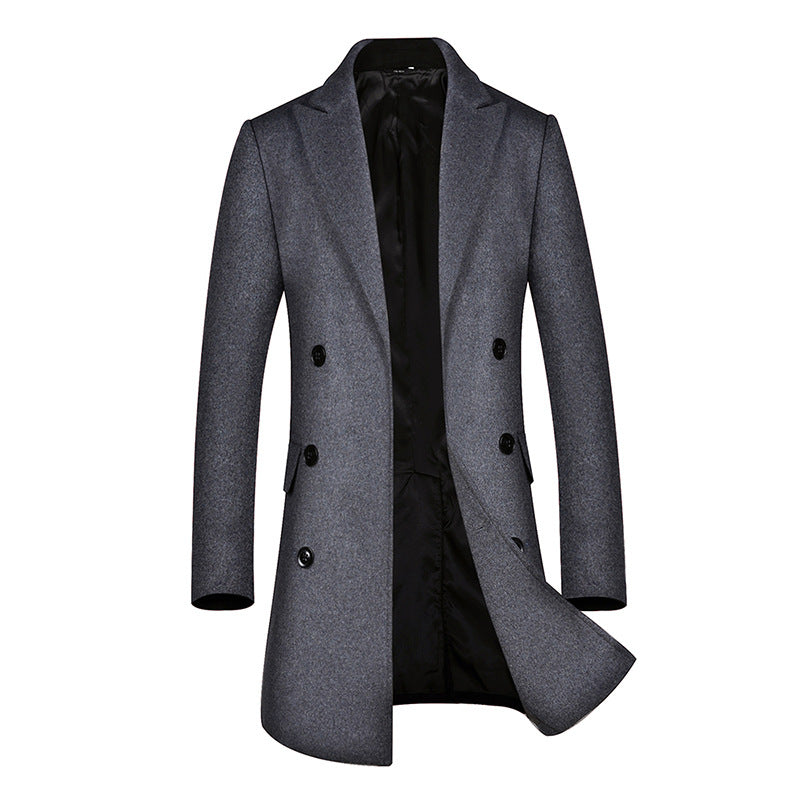 Men's Double-Breasted Wool Blend Short Coat with Narrow Lapels and Flap Pockets Mune Fashion