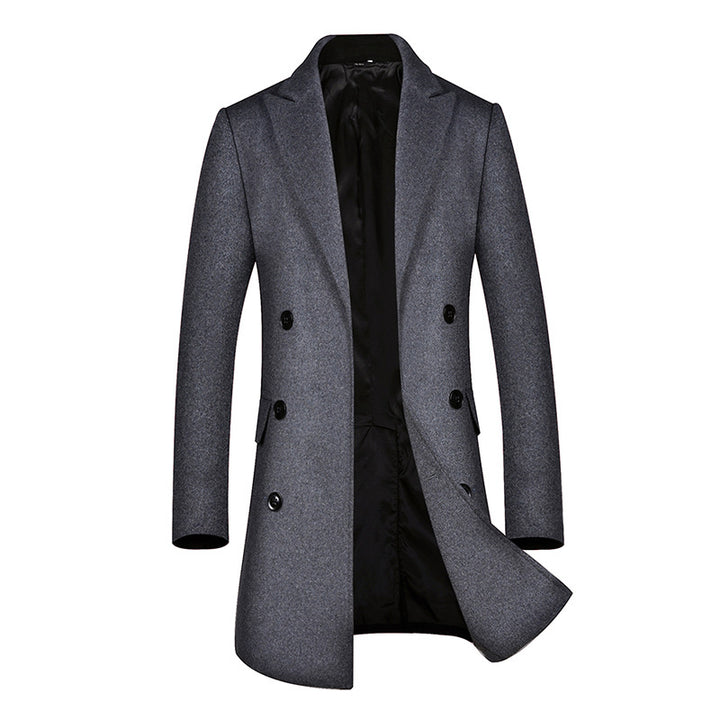 Men's Double-Breasted Wool Blend Overcoat with Tailored Fit, Notched Collar and Flap Pockets Mune Fashion