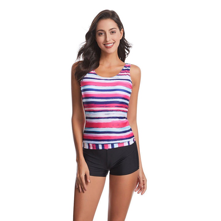 Women’s sporty tankini set with trendy stripe pattern Mune Fashion
