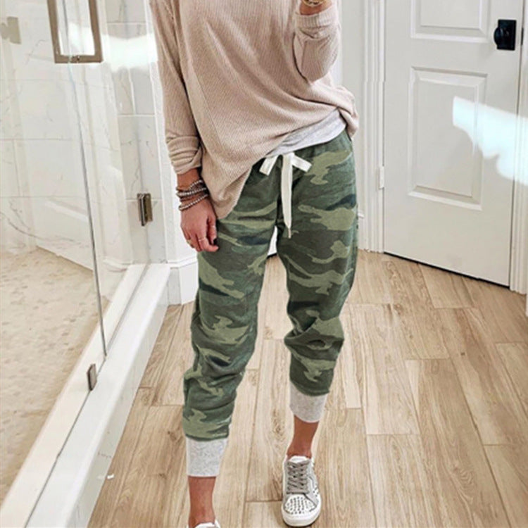 Women’s Casual Camouflage Jogging Pants with Drawstring and Ribbed Cuffs Mune Fashion