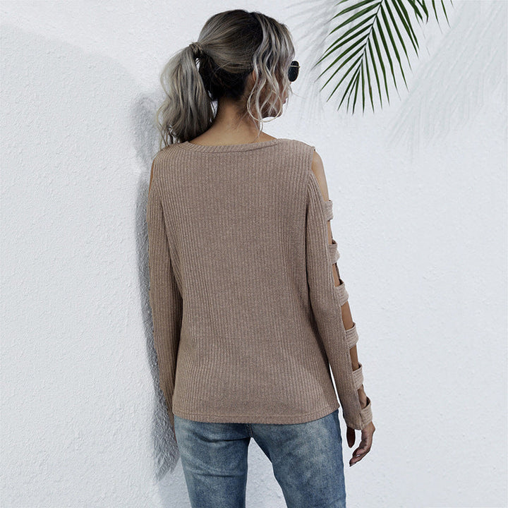 Women's ribbed knit sweater with cut-out sleeves and shoulder cutouts Mune Fashion