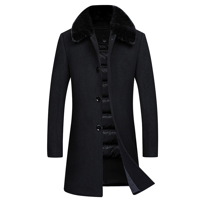 Men's wool coat with quilted thermal lining and faux fur collar Mune Fashion