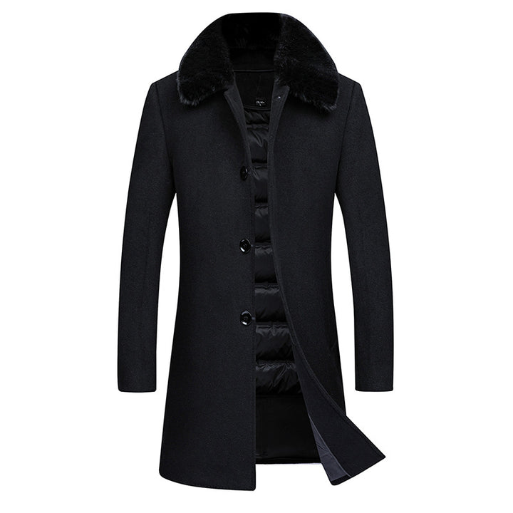 Men's wool coat with quilted thermal lining and faux fur collar Mune Fashion