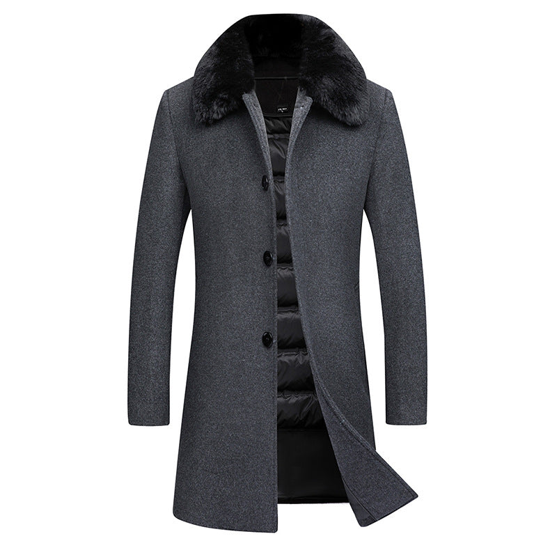 Men's wool coat with quilted thermal lining and faux fur collar Mune Fashion