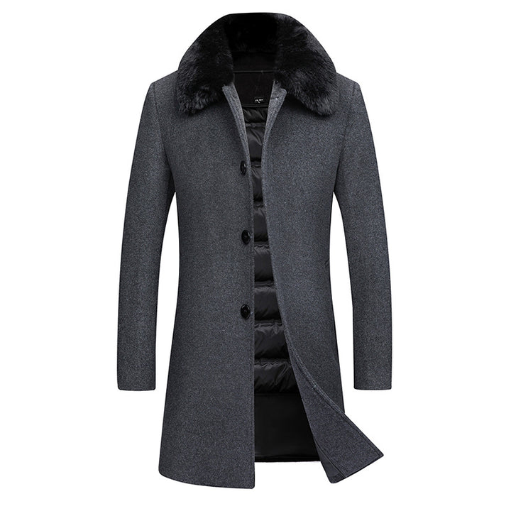 Men's wool coat with quilted thermal lining and faux fur collar Mune Fashion