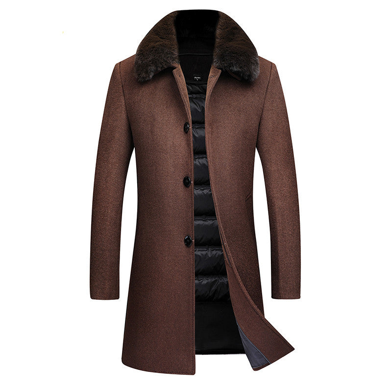 Men's wool coat with quilted thermal lining and faux fur collar Mune Fashion