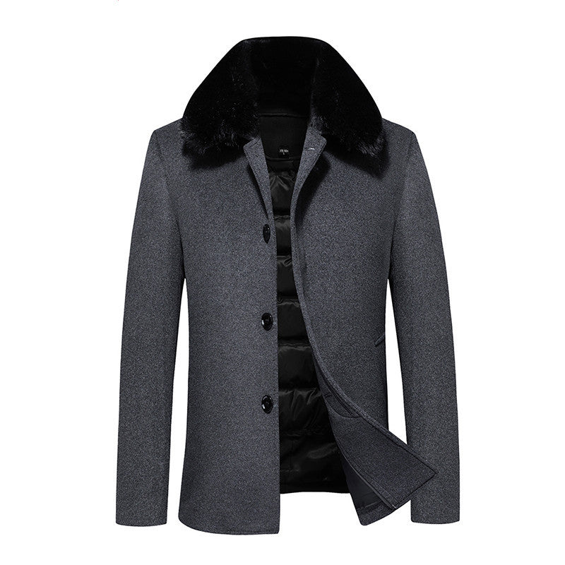 Men's wool coat with quilted thermal lining and faux fur collar Mune Fashion