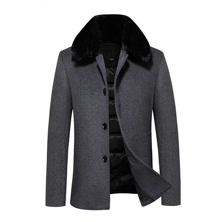 Men's wool coat with quilted thermal lining and faux fur collar Mune Fashion