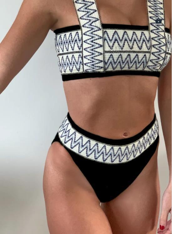 Ladies bikini top with deep back cut and decorative ethnic pattern Mune Fashion