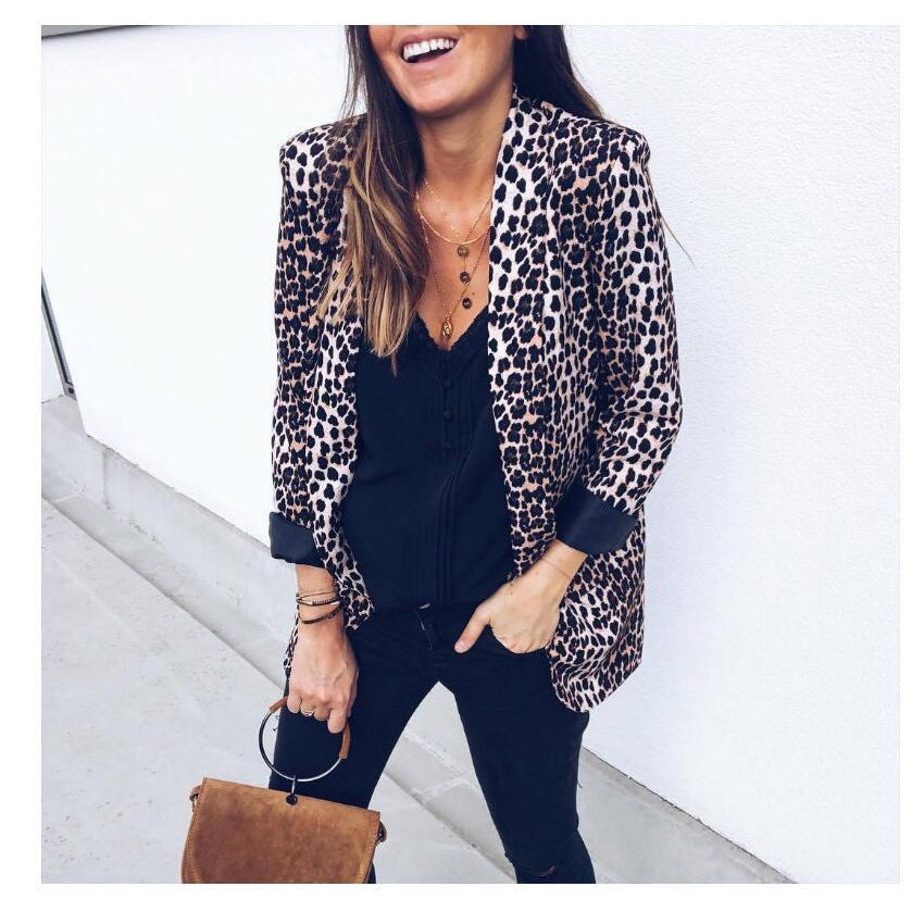 Women's Lightweight Long Blazer with Snake Print, Open Front and Patch Pockets Mune Fashion
