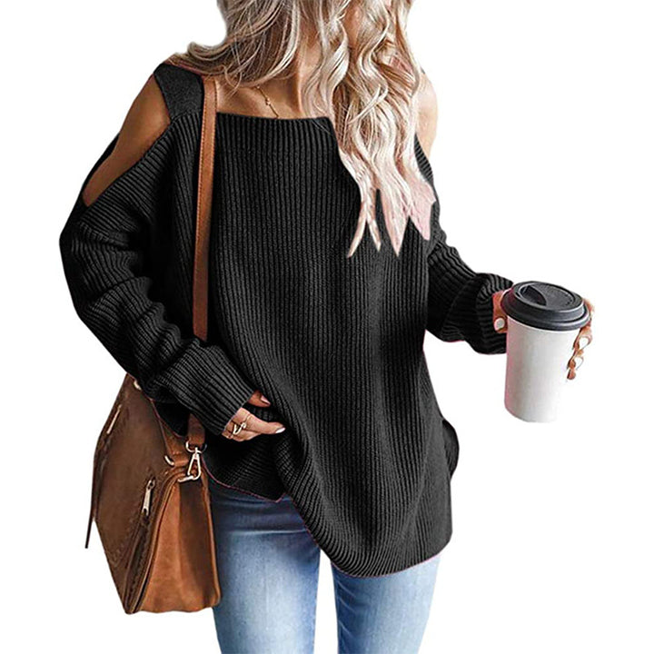 Women’s oversized ribbed pullover with shoulder cut-outs and wide boat neckline Mune Fashion