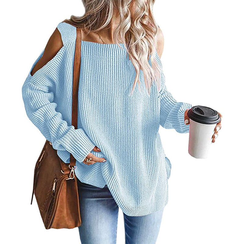 Women’s oversized ribbed pullover with shoulder cut-outs and wide boat neckline Mune Fashion