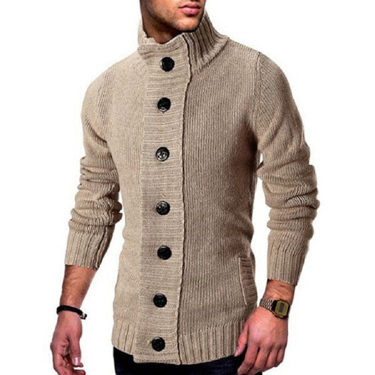Men's knit cardigan with high button collar and fitted cut Mune Fashion