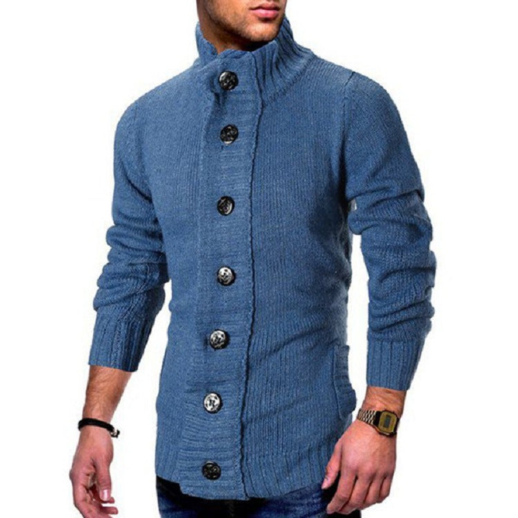 Men's knit cardigan with high button collar and fitted cut Mune Fashion