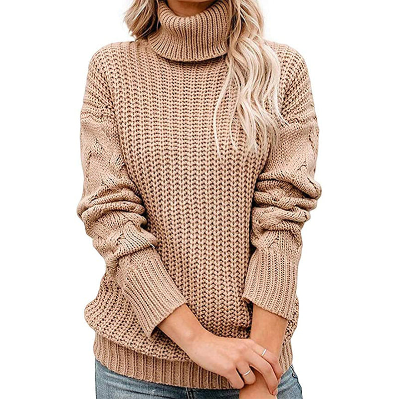 Ladies Chunky Knit Turtleneck Sweater with Waffle Structure and Dropped Shoulders Mune Fashion