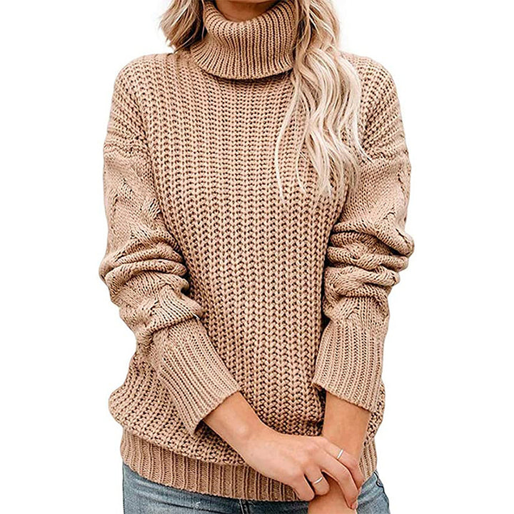 Ladies Chunky Knit Turtleneck Sweater with Waffle Structure and Dropped Shoulders Mune Fashion