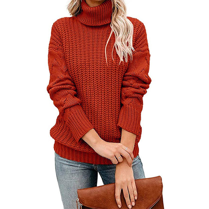Ladies Chunky Knit Turtleneck Sweater with Waffle Structure and Dropped Shoulders Mune Fashion