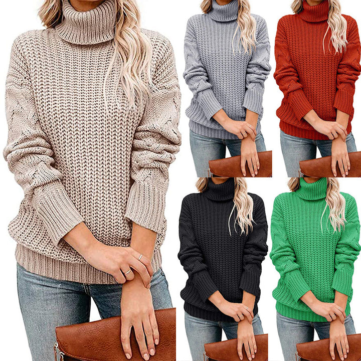 Ladies Chunky Knit Turtleneck Sweater with Waffle Structure and Dropped Shoulders Mune Fashion