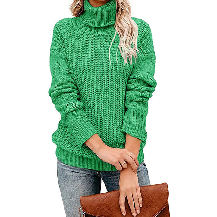 Ladies Chunky Knit Turtleneck Sweater with Waffle Structure and Dropped Shoulders Mune Fashion