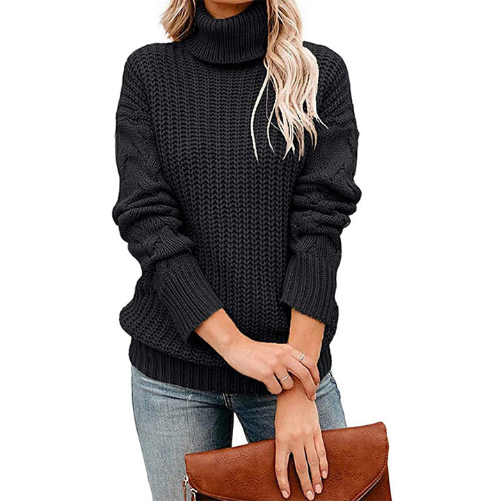 Ladies Chunky Knit Turtleneck Sweater with Waffle Structure and Dropped Shoulders Mune Fashion