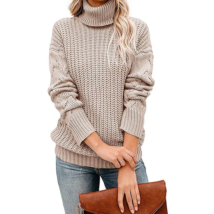Ladies Chunky Knit Turtleneck Sweater with Waffle Structure and Dropped Shoulders Mune Fashion