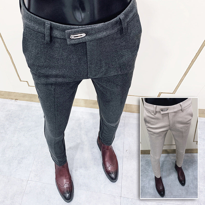 Men's tapered business trousers with elastic waistband, concealed closure, and slim fit Mune Fashion