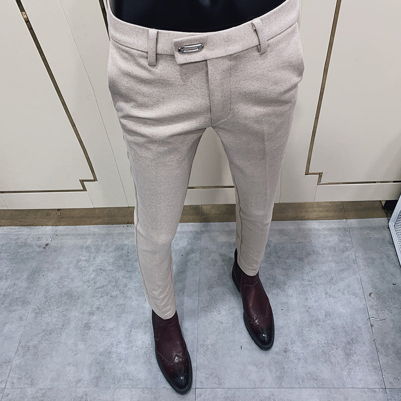 Men's tapered business trousers with elastic waistband, concealed closure, and slim fit Mune Fashion