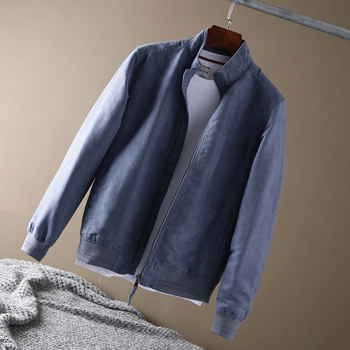 Men's short jacket made of suede look with stand-up collar and elastic ribbed hem Mune Fashion