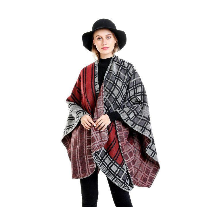 Women's Oversized Ruana in Patch Plaid Knit with Open Hem Mune Fashion