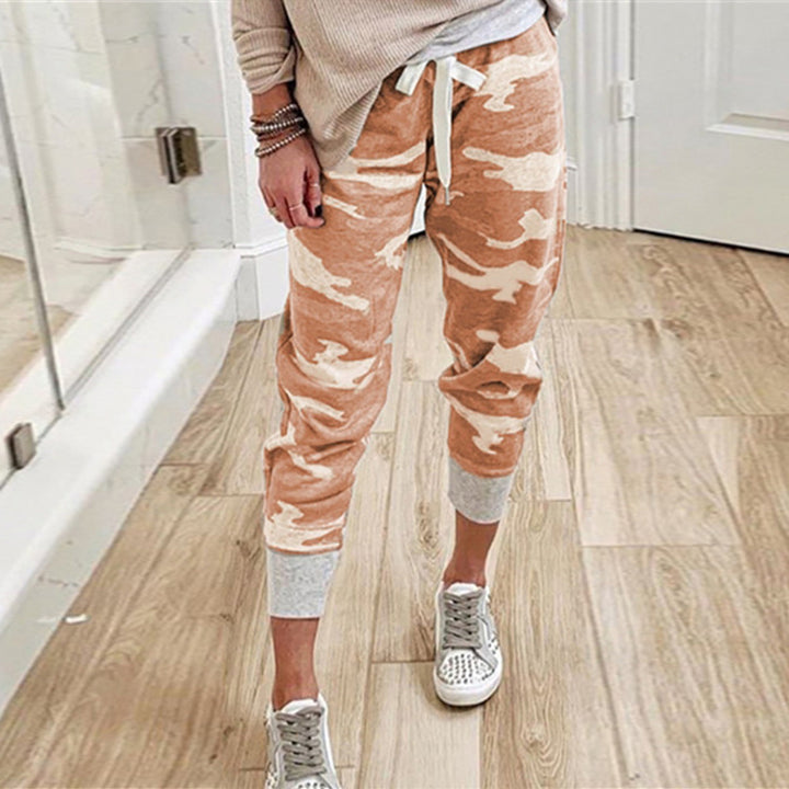 Women’s Casual Camouflage Jogging Pants with Drawstring and Ribbed Cuffs Mune Fashion