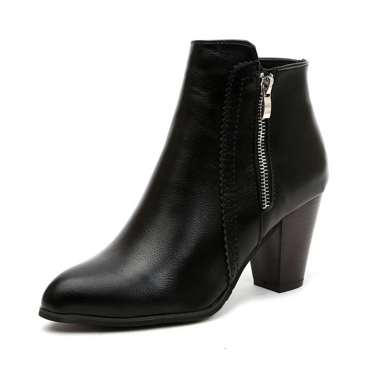 Women's elegant ankle boot with mid-high block heel and side zipper Mune Fashion