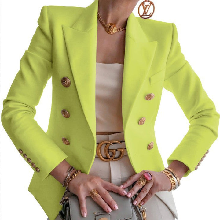 Women's Elegant Double-Breasted Blazer with Golden Buttons Mune