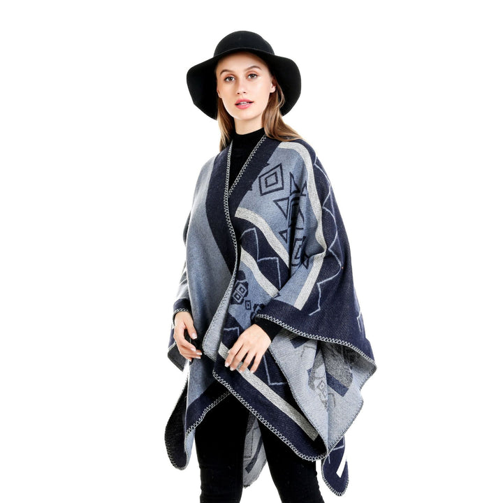 Women's Lightweight Ruana Wrap with Geometric Jacquard and Asymmetrical Hem Mune Fashion