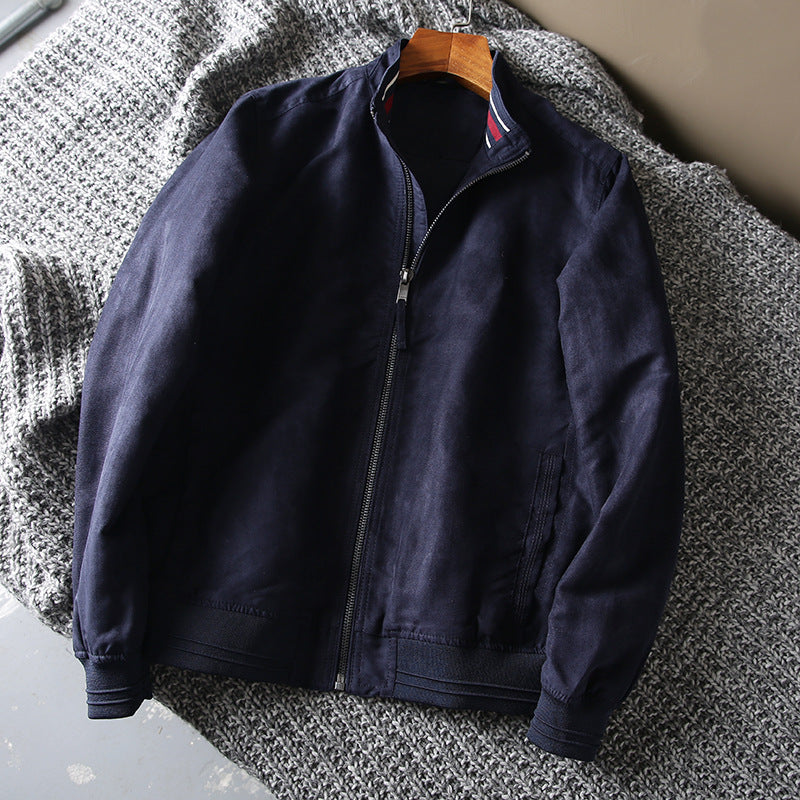 Men's short jacket made of suede look with stand-up collar and elastic ribbed hem Mune Fashion