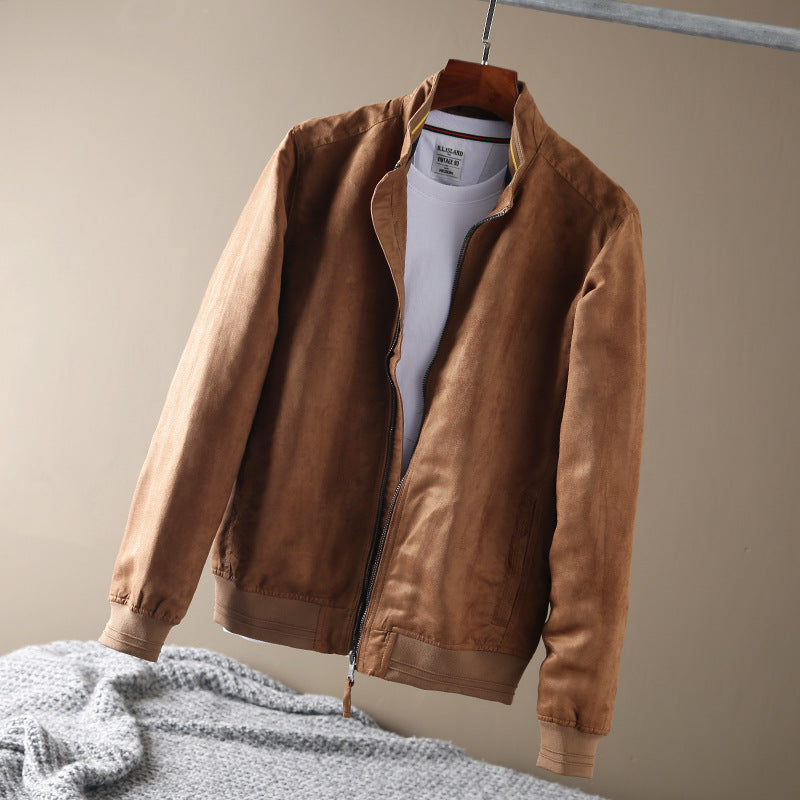 Men's short jacket made of suede look with stand-up collar and elastic ribbed hem Mune Fashion