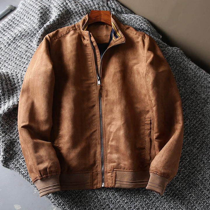 Men's short jacket made of suede look with stand-up collar and elastic ribbed hem Mune Fashion